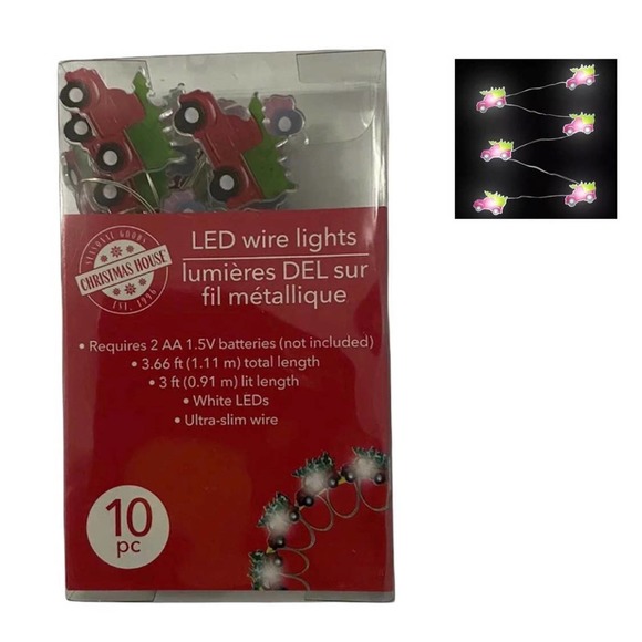 10 Piece Christmas Farmhouse LED Rustic Red Truck Christmas Tree Led Wire Lights - Picture 1 of 3